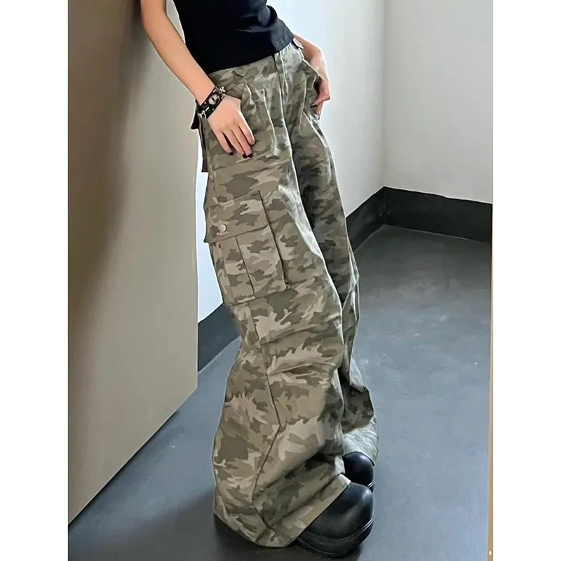 Y2K Retro High Street Camouflage Cargo Overalls for Women - Hip-hop Grunge Baggy Trousers