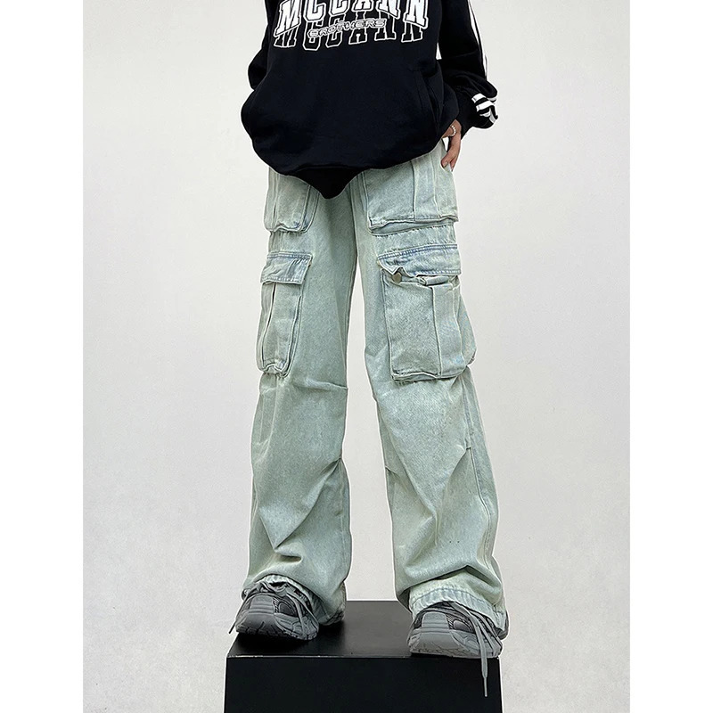 Y2K Retro High Street Casual Overalls Wide Leg Jeans Pants Women - Hip-hop Baggy Cargo Grunge Denim T