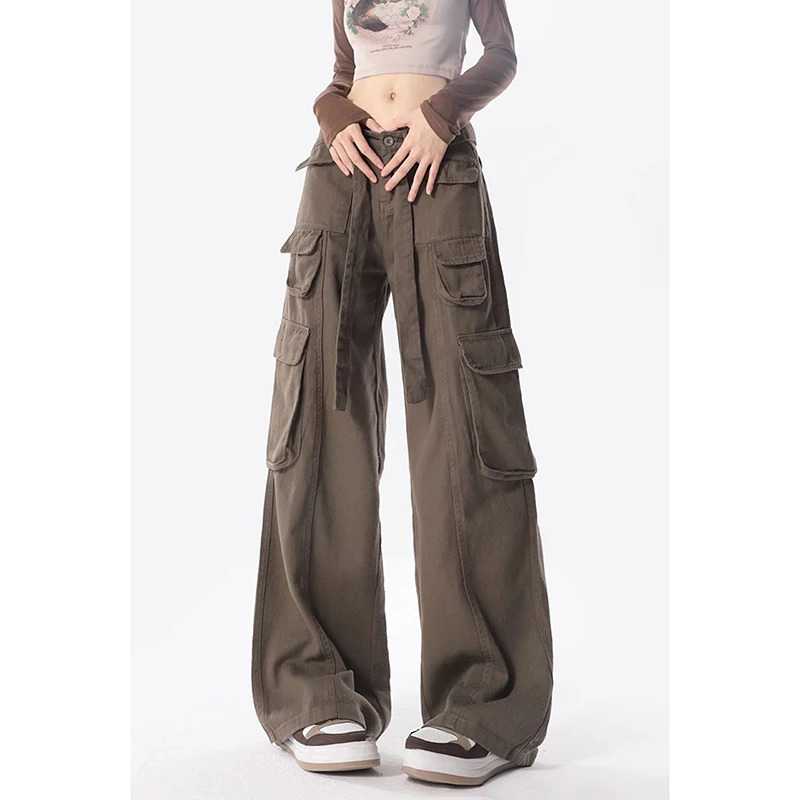 Y2K Retro High Street Casual Overalls with Wide Leg Pants and Cargo Pockets