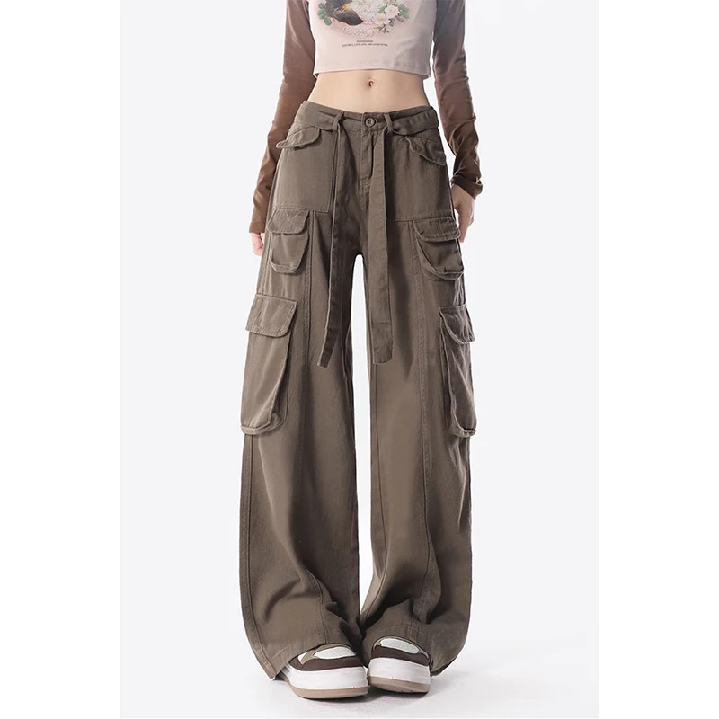 Y2K Retro High Street Casual Overalls with Wide Leg Pants and Cargo Pockets