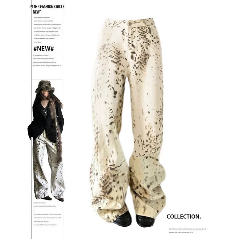 Y2K Retro High Street Leopard Print Overalls: Hip-hop Cargo Grunge Baggy Pants