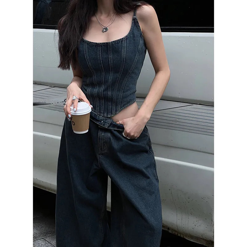 Y2K Retro High Waist Baggy Denim Jeans - Vintage Harajuku Style Casual Loose Fit Wide Leg Pants