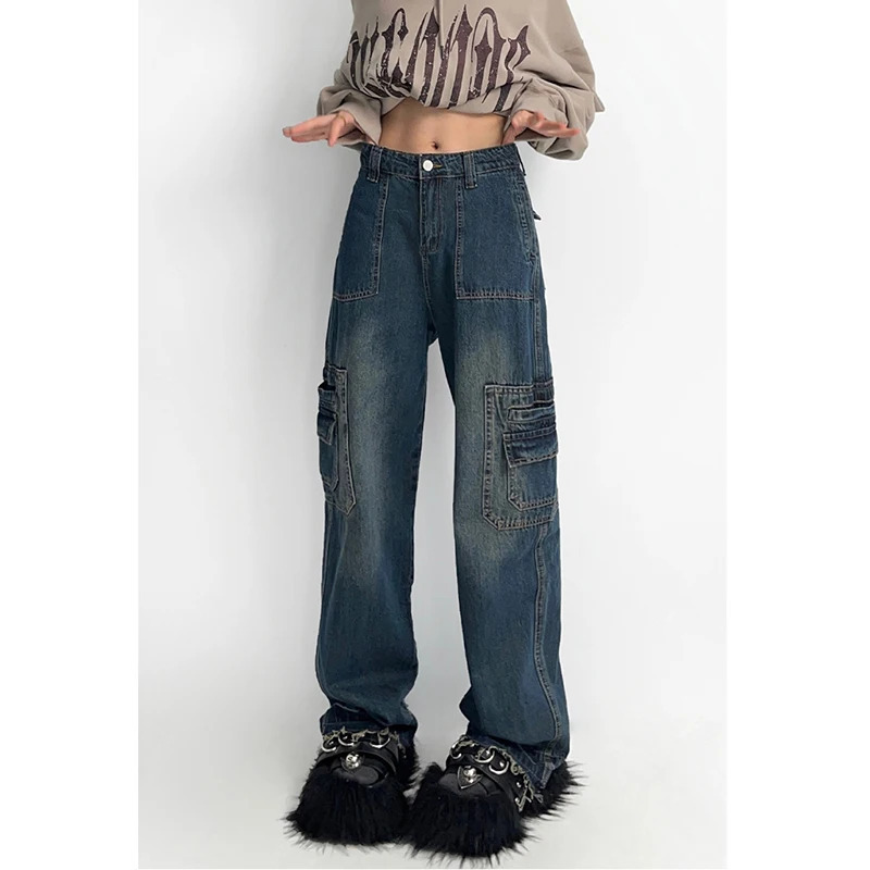 Y2K Retro High Waist Blue Denim Overalls - Women's Streetwear Fashion