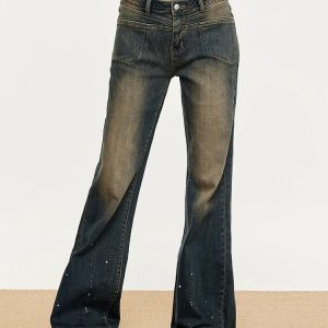 Y2K Retro High Waist Blue Jeans - Street Fashion Women's Wide Leg Denim