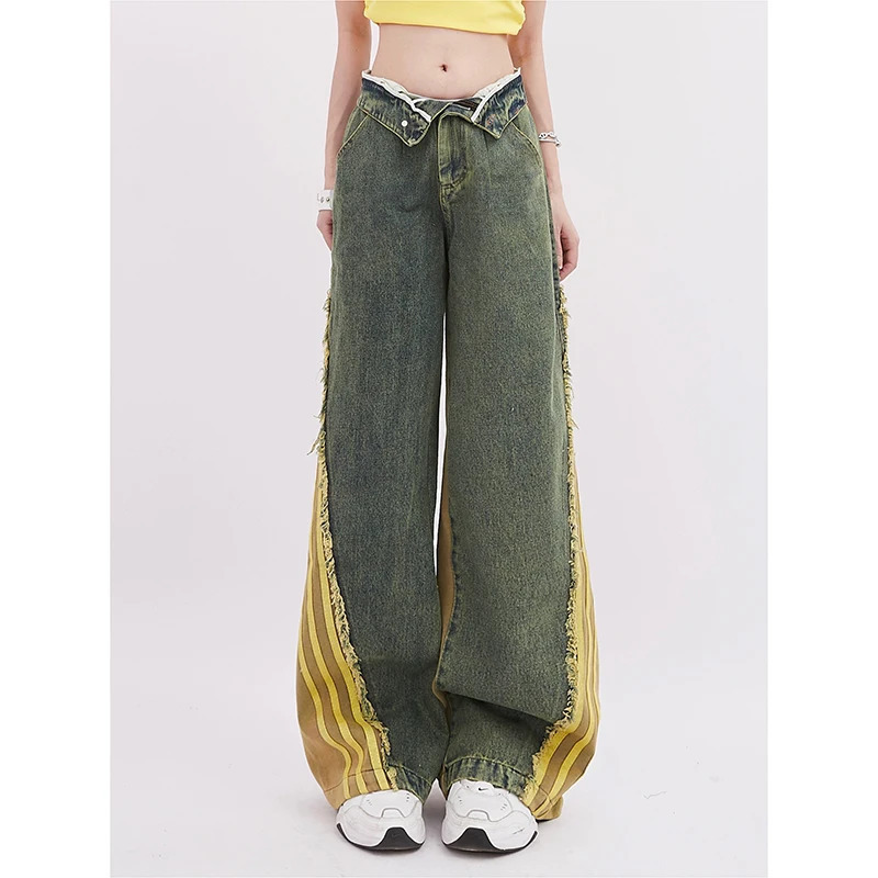 Y2K Retro High Waist Oversized Jeans - Casual Baggy Wide Leg Grunge Streetwear Denim Trousers