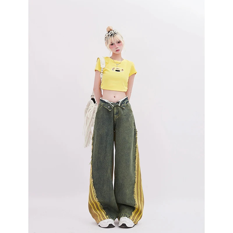 Y2K Retro High Waist Oversized Jeans - Casual Baggy Wide Leg Grunge Streetwear Denim Trousers