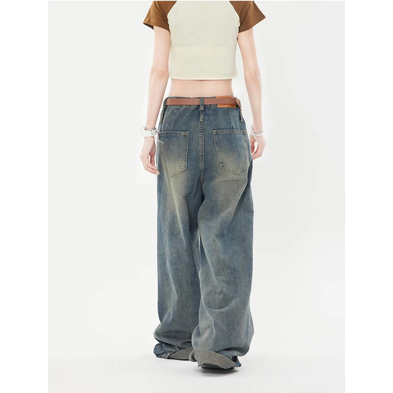 Y2K Retro High Waist Straight Jeans - Blue Denim Pants for Women - Casual Grunge Streetwear Style - Spring Fashion