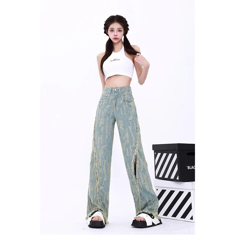 Y2K Retro High Waist Straight Jeans - Women's Casual Baggy Denim Trouser