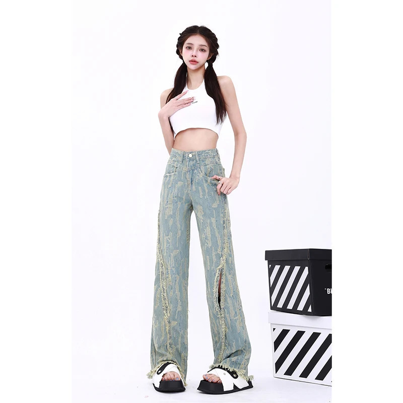 Y2K Retro High Waist Straight Jeans - Women's Casual Baggy Denim Trouser