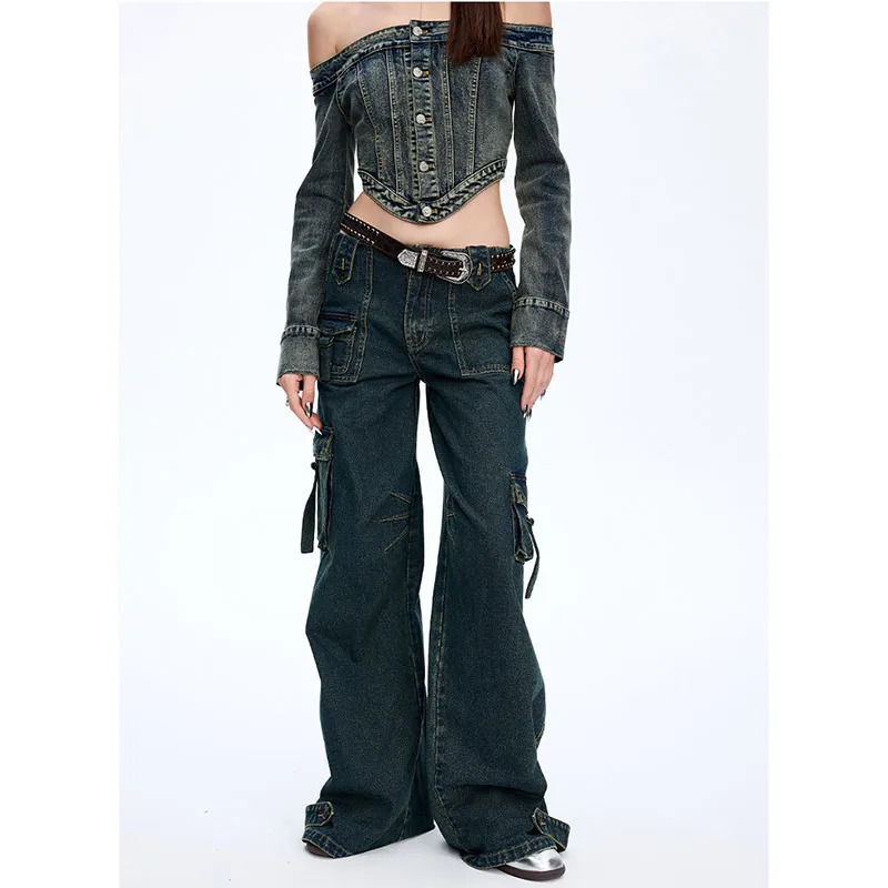 Y2K Retro High Waist Straight Jeans: American Streetwear Style for Women