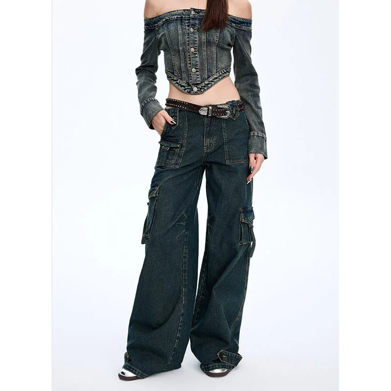 Y2K Retro High Waist Straight Jeans: American Streetwear Style for Women