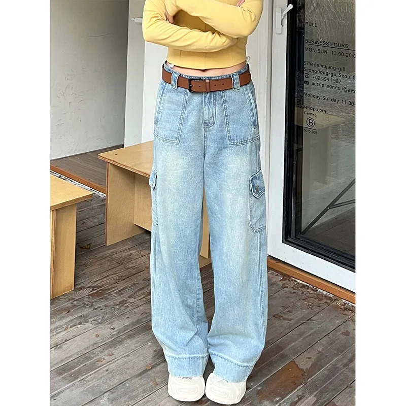 Y2K Retro High Waist Straight Jeans Blue Pants - Women's Casual Grunge Streetwear Style 90s Fashion Denim