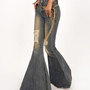 Y2K Retro High-Waisted Bell-bottom Jeans - Street Fashion Wide-Legged Denim