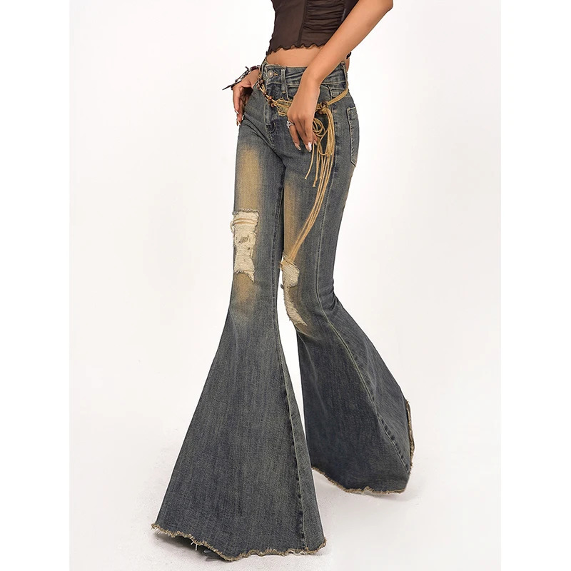 Y2K Retro High-Waisted Bell-bottom Jeans - Street Fashion Wide-Legged Denim