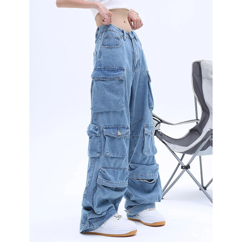 Y2K Retro Hip-hop High Waist Straight Jeans - Women's Casual Grunge Streetwear Denim Trouser