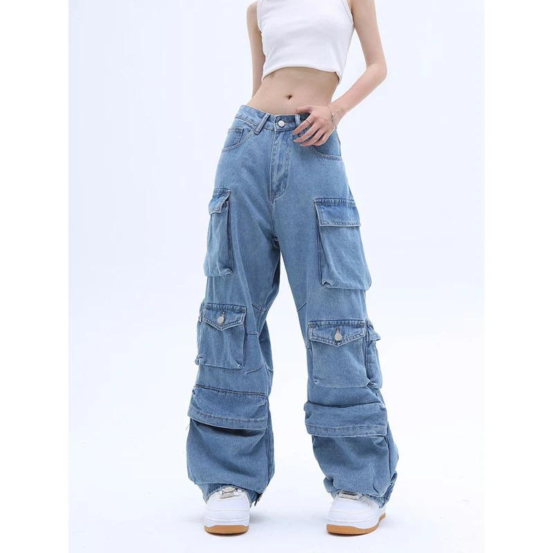 Y2K Retro Hip-hop High Waist Straight Jeans - Women's Casual Grunge Streetwear Denim Trouser