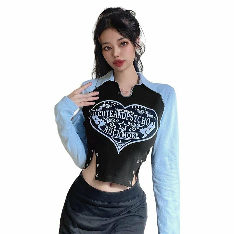 Y2K Retro Irregular Long Sleeve Crop Top - 90s Grunge, Summer Party, and Club Outfits