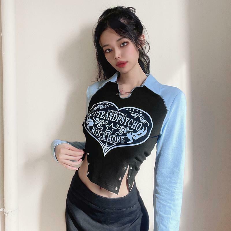 Y2K Retro Irregular Long Sleeve Crop Top - 90s Grunge, Summer Party, and Club Outfits