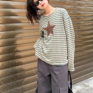 Y2K Retro Rhythms Striped Sweater - 90s Grunge, Pastel Goth, and Summer Y