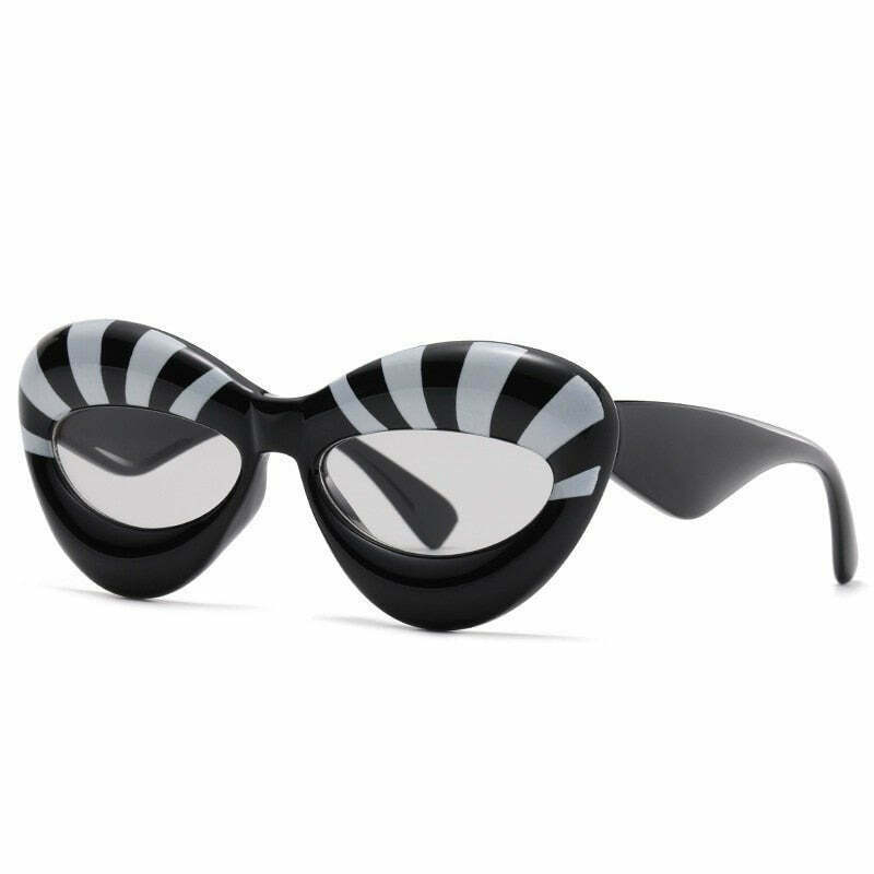 Y2K Retro Stripe Cat Eye Sunglasses - 90s Grunge, Hip Hop, and Pastel Goth Fashion