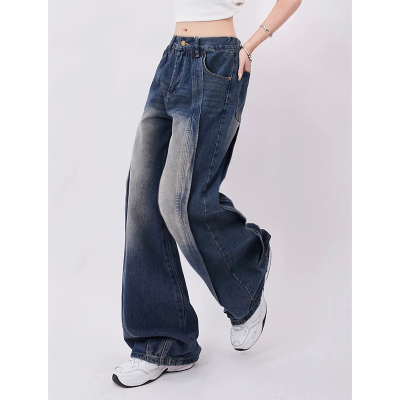 Y2K Retro Style Wide Leg Denim Trouser - Vintage High Waist Baggy Jeans for Women