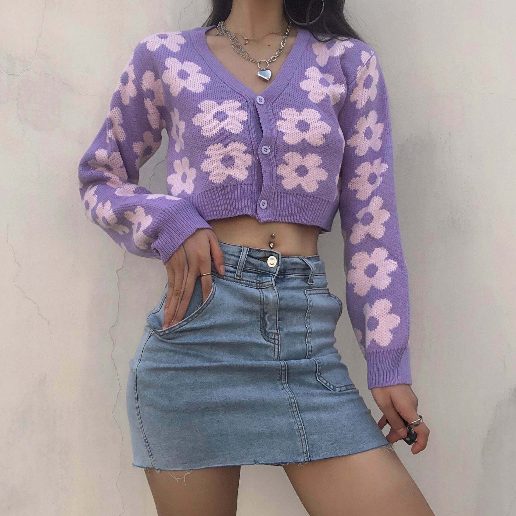 Y2K Retro Vintage Flower Cardigan - 90s Grunge, Summer Outfits, Pastel Goth, Y2