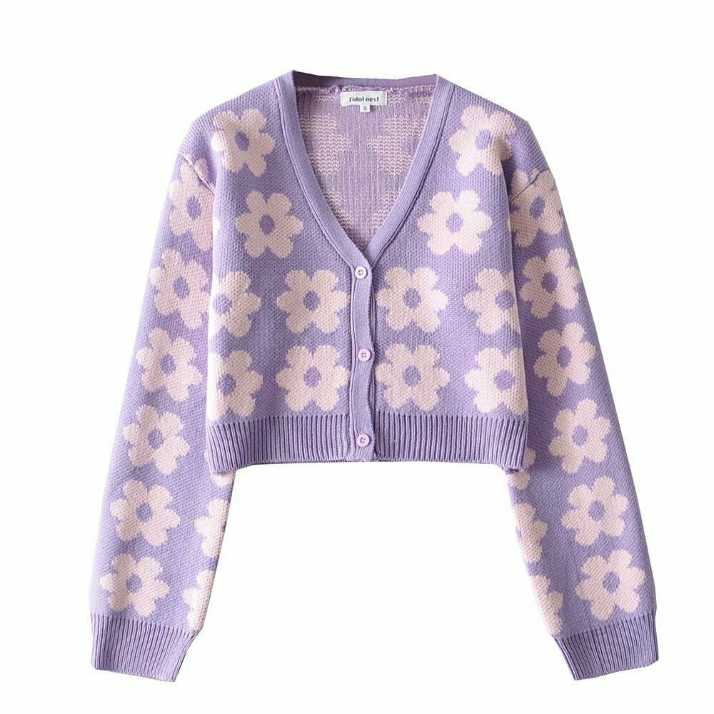 Y2K Retro Vintage Flower Cardigan - 90s Grunge, Summer Outfits, Pastel Goth, Y2