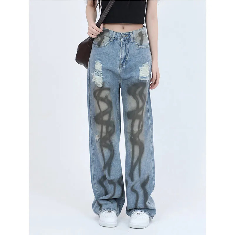 Y2K Retro Wide Leg Baggy Denim Trouser - Vintage High Waist Loose Jeans for Women