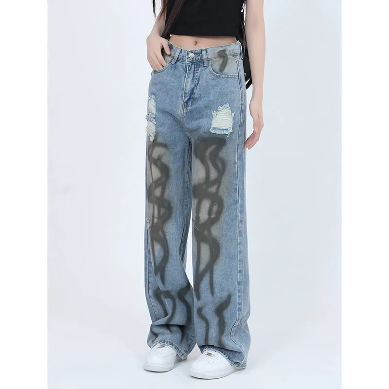 Y2K Retro Wide Leg Baggy Denim Trouser - Vintage High Waist Loose Jeans for Women