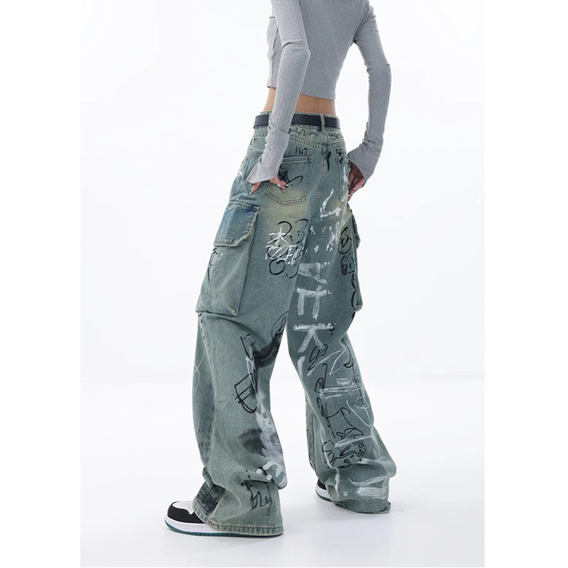 Y2K Retro Wide Leg Denim Trouser - Vintage High Waist Baggy Jeans for Women