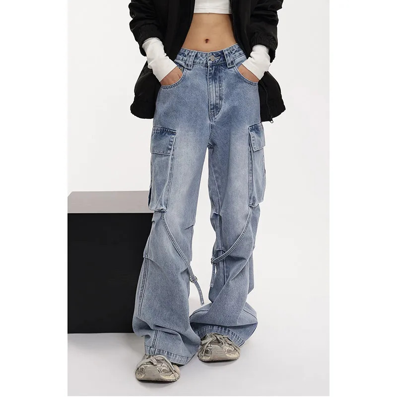 Y2K Retro Wide Leg Denim Trouser - Vintage High Waist Loose Jeans for Women