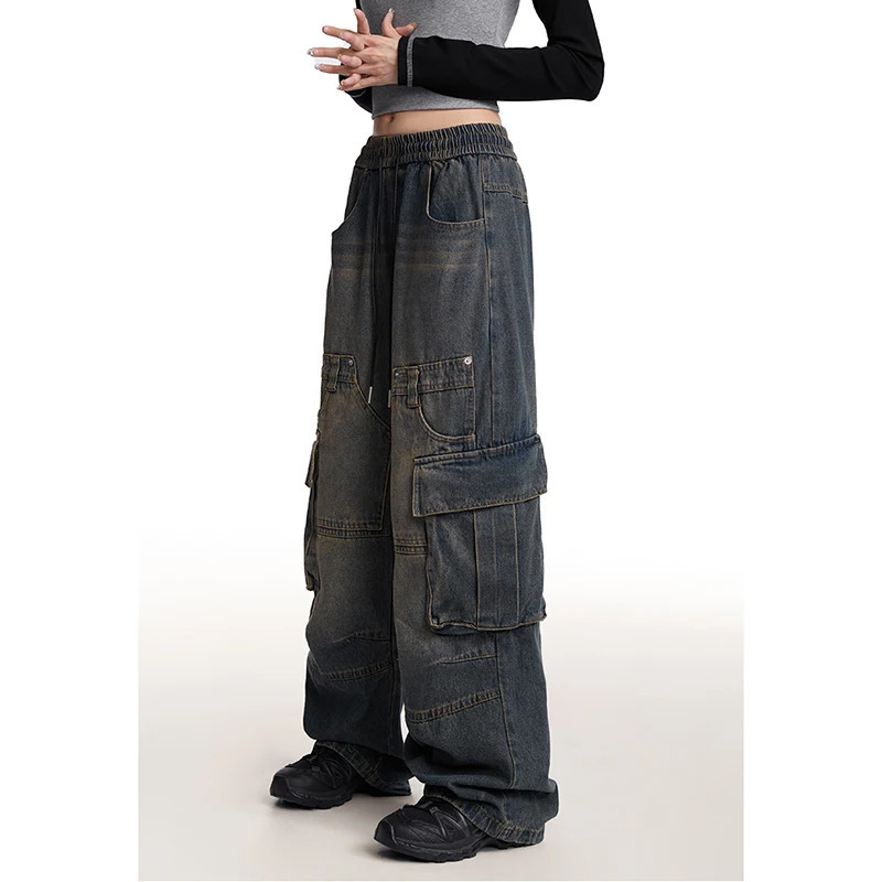 Y2K Retro Wide Leg Denim Trouser - Vintage High Waist Loose Jeans for Women