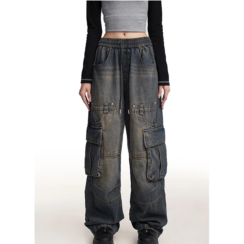 Y2K Retro Wide Leg Denim Trouser - Vintage High Waist Loose Jeans for Women