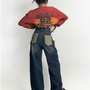 Y2K Retro Wide Leg Jeans - 90s Grunge, Summer Outfits, Hip Hop Fashion, Pastel Goth