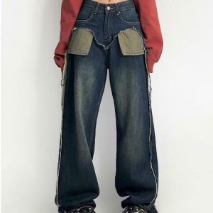 Y2K Retro Wide Leg Jeans - 90s Grunge, Summer Outfits, Hip Hop Fashion, Pastel Goth