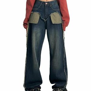 Y2K Retro Wide Leg Jeans - 90s Grunge, Summer Outfits, Hip Hop Fashion, Pastel Goth