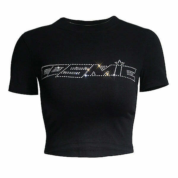 Y2K Rhinestone Cosmic Crop Top - Retro 90s Grunge, Summer Party, and Club Outfits