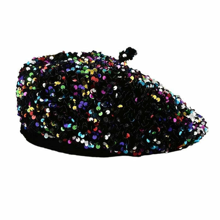 Y2K Sequin Beret Hat - Retro 90s Grunge, Y2K Party, Club, and Summer