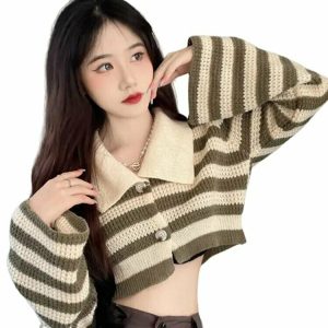 Y2K Sexy Striped Flare Cardigan - 90s Grunge, Retro Summer, Pastel Goth, Party