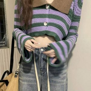 Y2K Sexy Striped Flare Cardigan - 90s Grunge, Retro Summer, Pastel Goth, Party