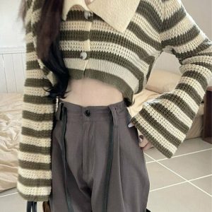 Y2K Sexy Striped Flare Cardigan - 90s Grunge, Retro Summer, Pastel Goth, Party