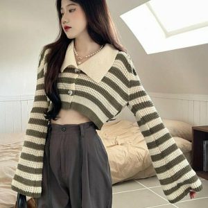 Y2K Sexy Striped Flare Cardigan - 90s Grunge, Retro Summer, Pastel Goth, Party