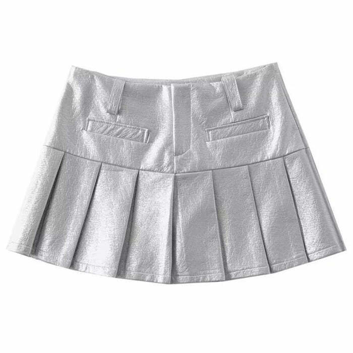 Y2K Silver Pleated Mini Skirt - 90s Grunge, Retro, Summer, Party, and Club Out