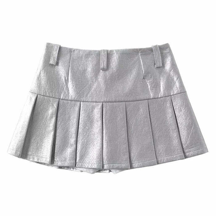 Y2K Silver Pleated Mini Skirt - 90s Grunge, Retro, Summer, Party, and Club Out