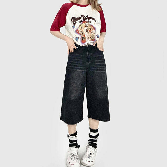 Y2K Skater Girl Denim Baggy Shorts - 90s Grunge Summer Outfit, Retro Y2K Fashion