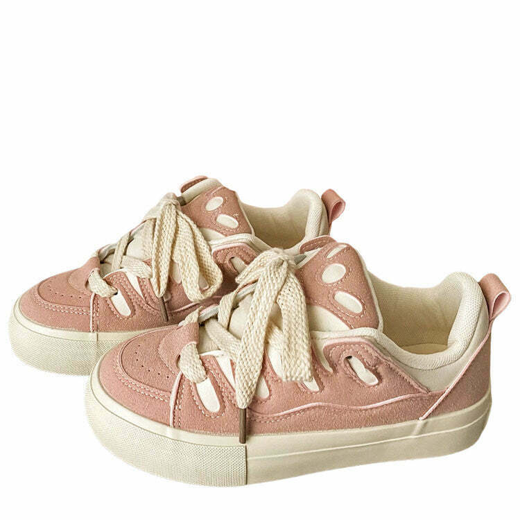 Y2K Skater Girl Pink Sneakers - 90s Grunge, Retro, Pastel Goth, Summer Y2K