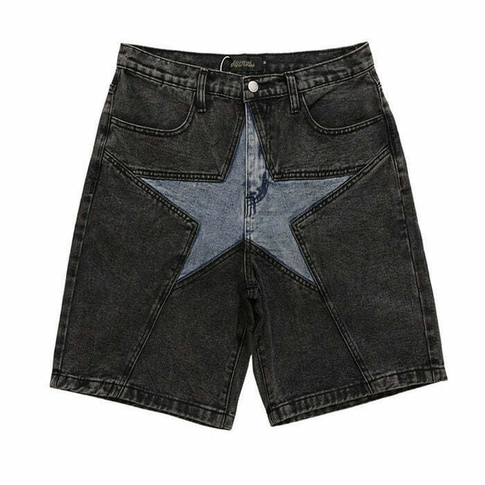 Y2K Skater Girl Star Denim Shorts - 90s Grunge Summer Outfit, Retro Y2K Fashion Essentials