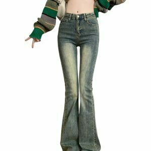 Y2K Skinny Flare Jeans - Retro 90s Grunge, Summer Y2K Outfits, Hip Hop Fashion