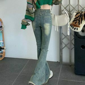 Y2K Skinny Flare Jeans - Retro 90s Grunge, Summer Y2K Outfits, Hip Hop Fashion