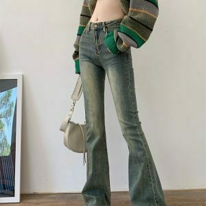 Y2K Skinny Flare Jeans - Retro 90s Grunge, Summer Y2K Outfits, Hip Hop Fashion